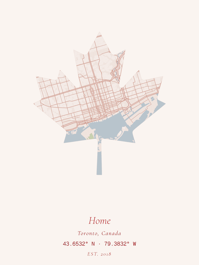 Toronto map in blush theme